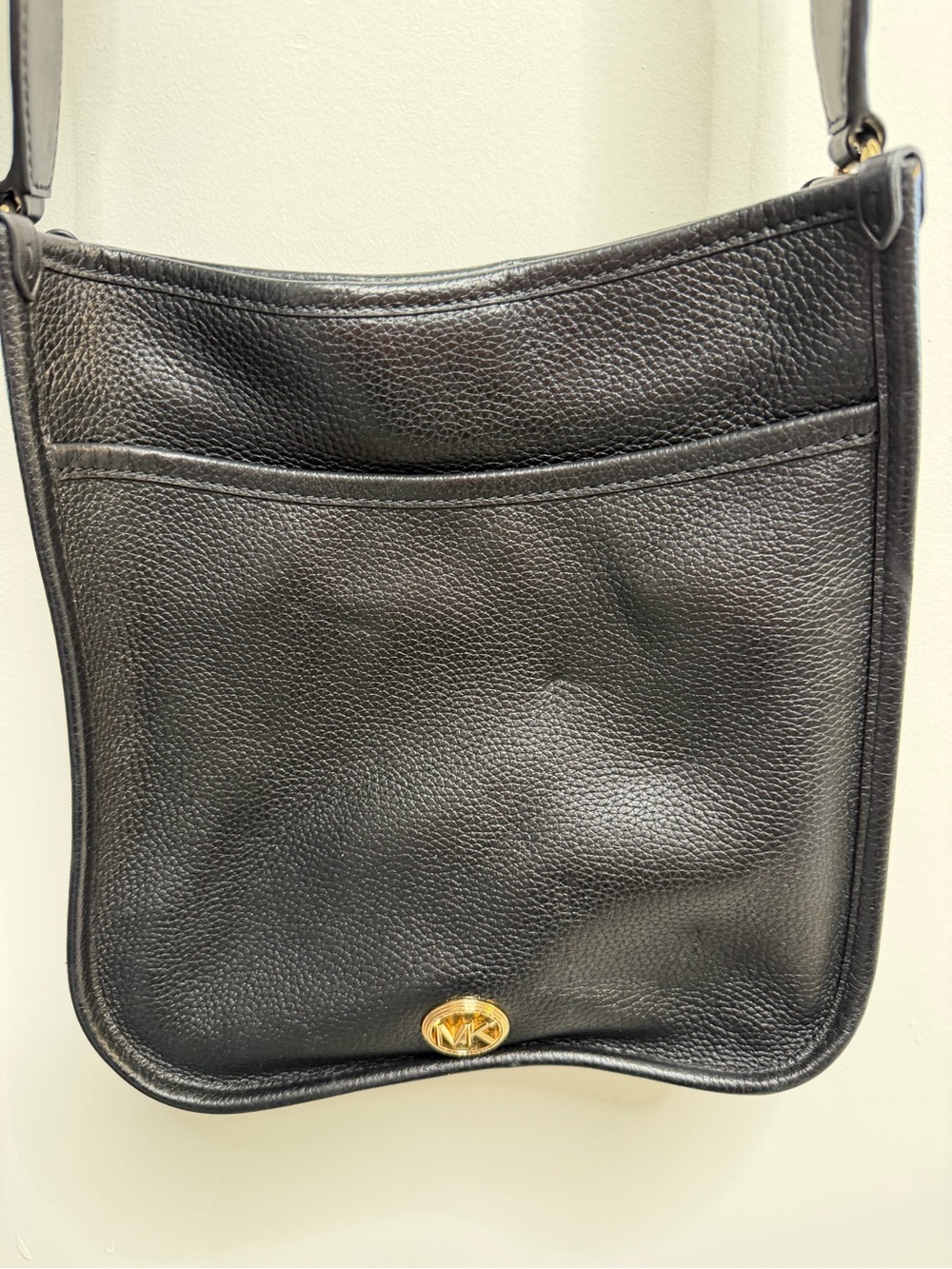 Michael Kors Black Pebbled Leather Crossbody with Gold Logo
